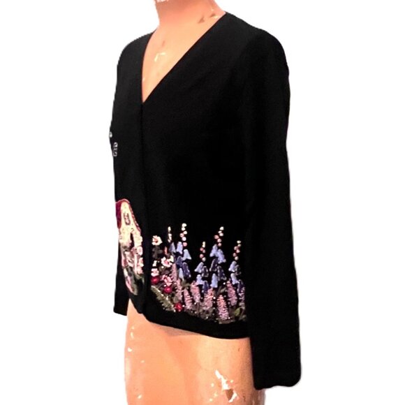 Vintage Italian Merino Wool Sweater Cardigan Womens Large Magnolia Embroidery - Picture 5 of 10